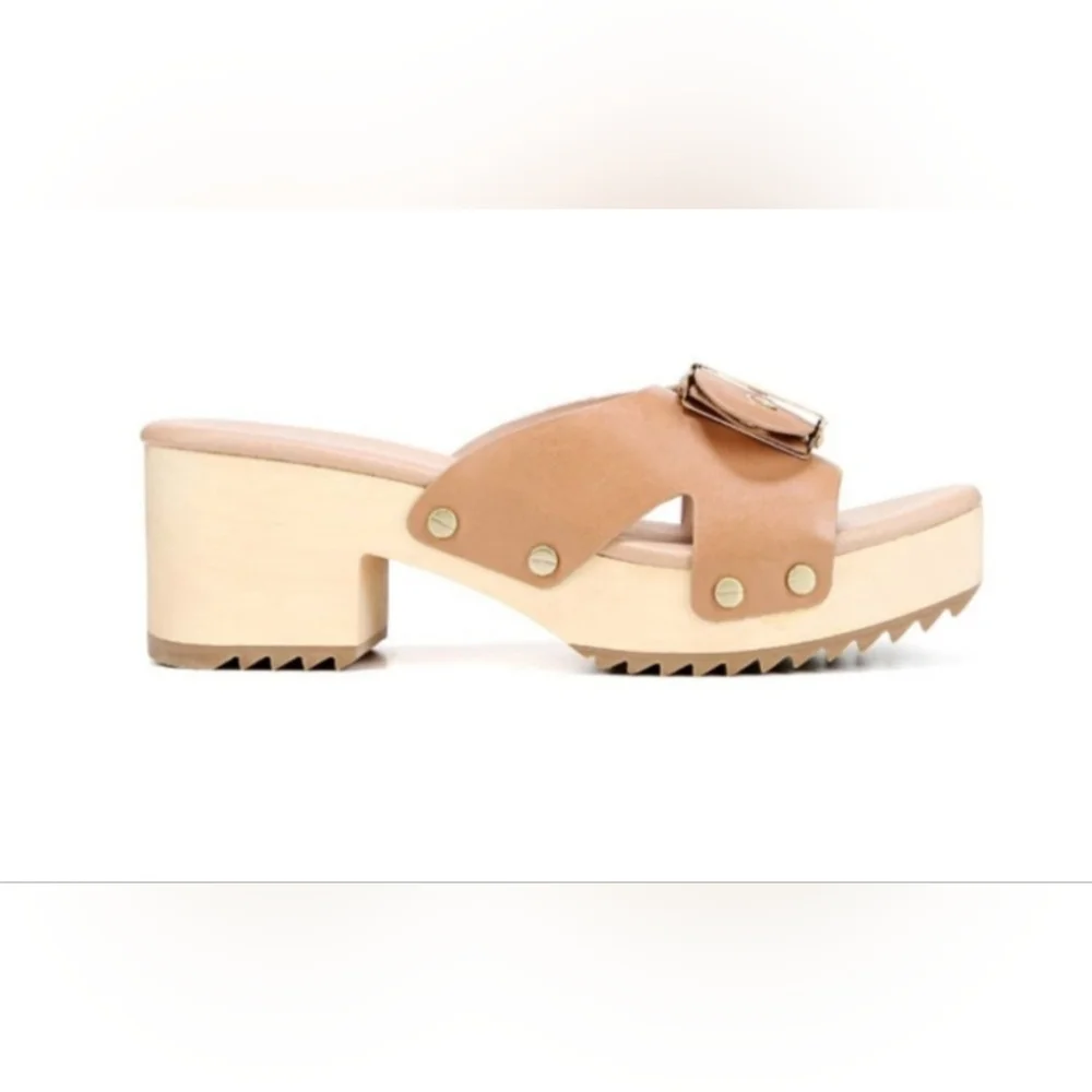 Dr. Scholl's Tan Sandals with Leather Straps and Wooden Sole - Picture 3 of 14